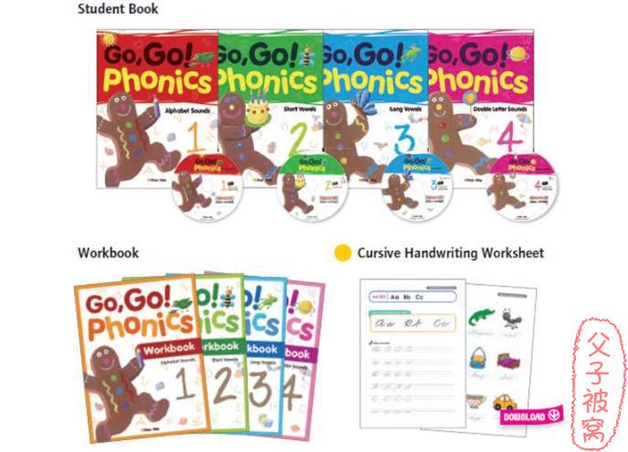 自然拼读教材GO GO Phonics 全四册 PDF+MP3+Flash+白板软件