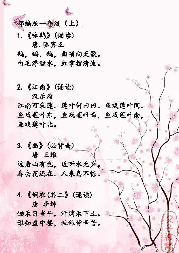 统编新教材1-6年级必背古诗词汇总112首 打印版(附音频)