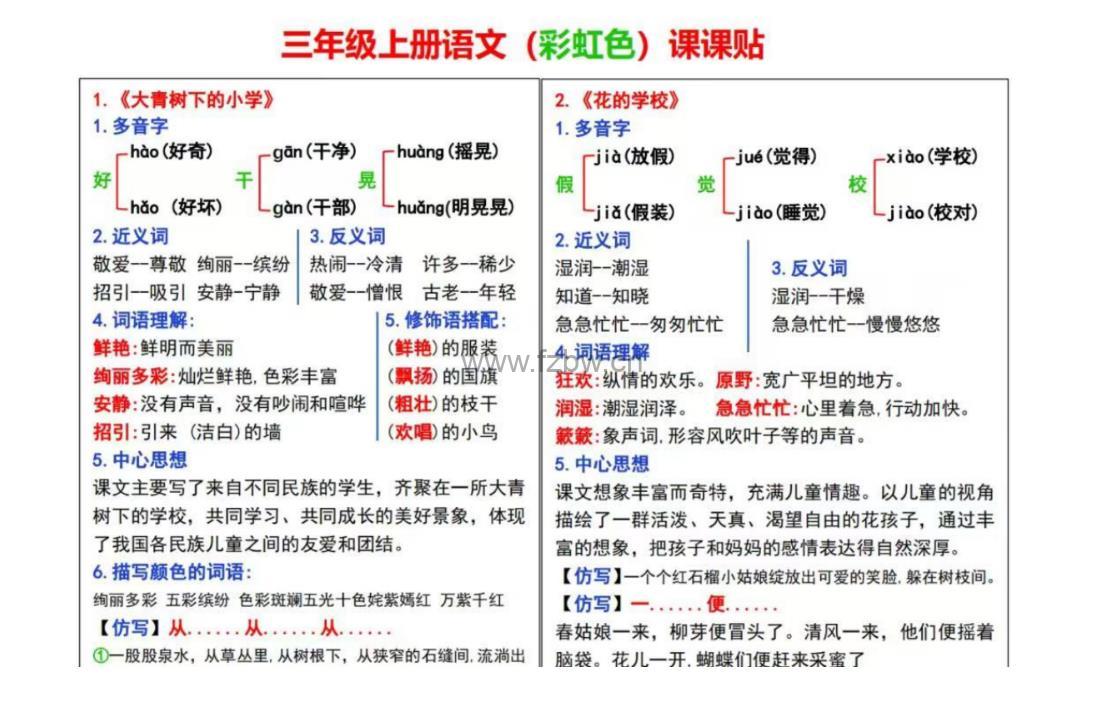24秋语文《课课贴》1-6年级上册 PDF格式