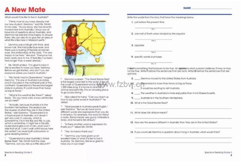 光谱阅读《spectrum reading workbook》GK-G8级别 PDF格式