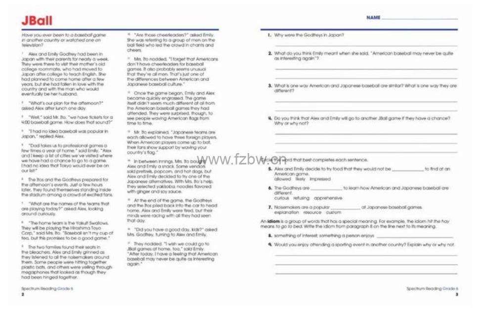光谱阅读《spectrum reading workbook》GK-G8级别 PDF格式