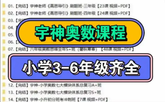 《宇神小学奥数课程》全16套 视频+PDF文档